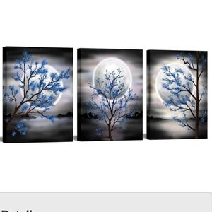 Moon And Tree 3 Piece Canvas Wall Art Set NEW IN BOX